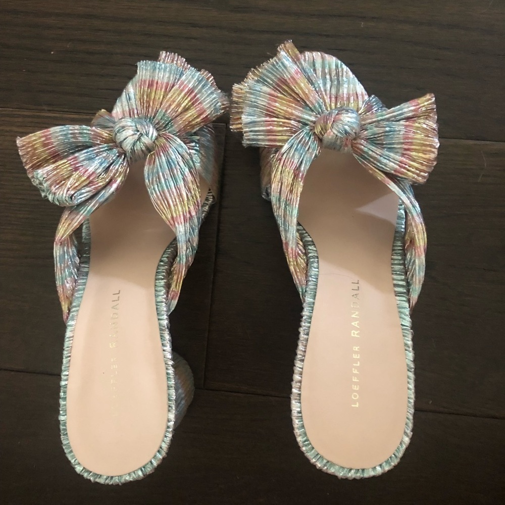 Loeffler Randall Multicolor Pleated Bow Slide Sandals
